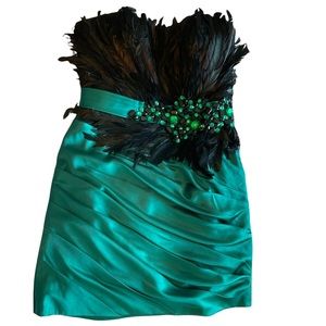 Green Feather Cocktail Dress + Matching Clutch